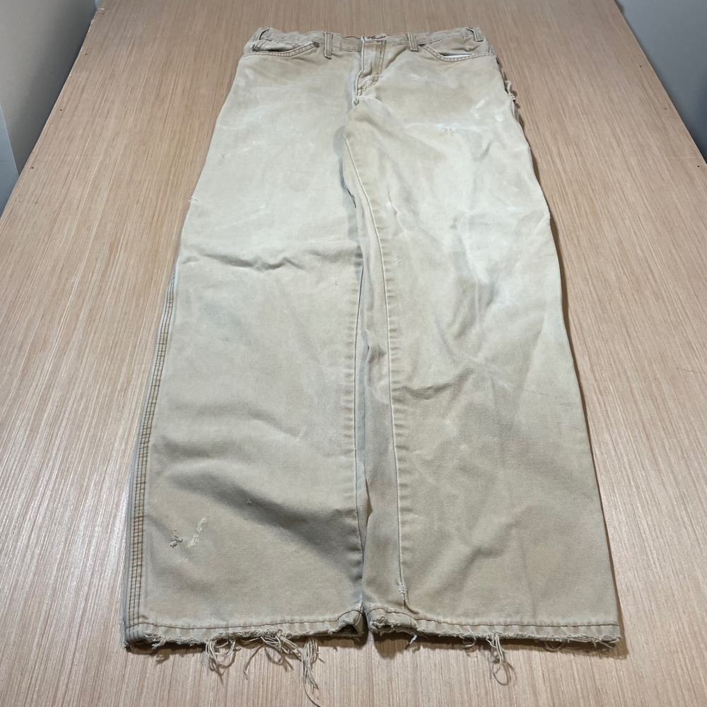 Dickies Carpenter Pants Mens 34x34 Tan Duck Canvas Distressed Workwear J336RBD